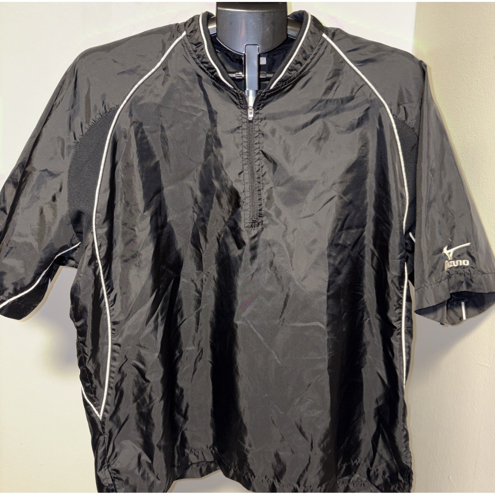 Mizuno Baseball Batting Practice 1/4 zip Shirt Black Short Sleeve mens size M